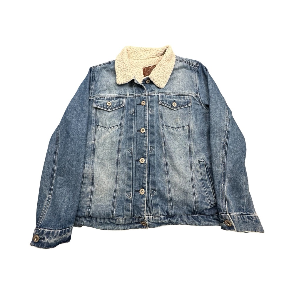 Xhilaration Denim Jacket Womens 1X Blue Sherpa Collar Cotton Trucker Western